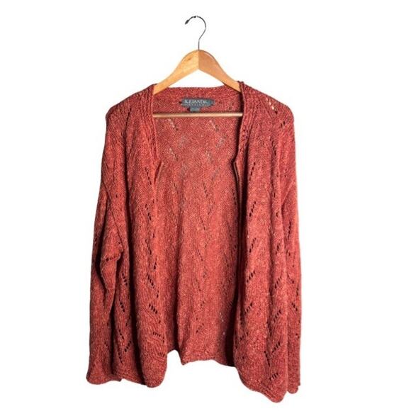 Icelandic Design Linen Cardigan Size Large Zip Up Open Knit Salmon Pink 1998 - Picture 4 of 11